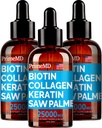 PrimeMD 4-σε-1 Liquid Biotin Collagen Keratin Saw Palmetto Drops (3 Pack) Bundle - 25000mcg Hair Nails and Skin Vitamins for Women & Men - 2 Fl Oz Κάθε, Καρπούζι Γεύση, Χωρίς Γλουτένη, Μη ΓΤΟ