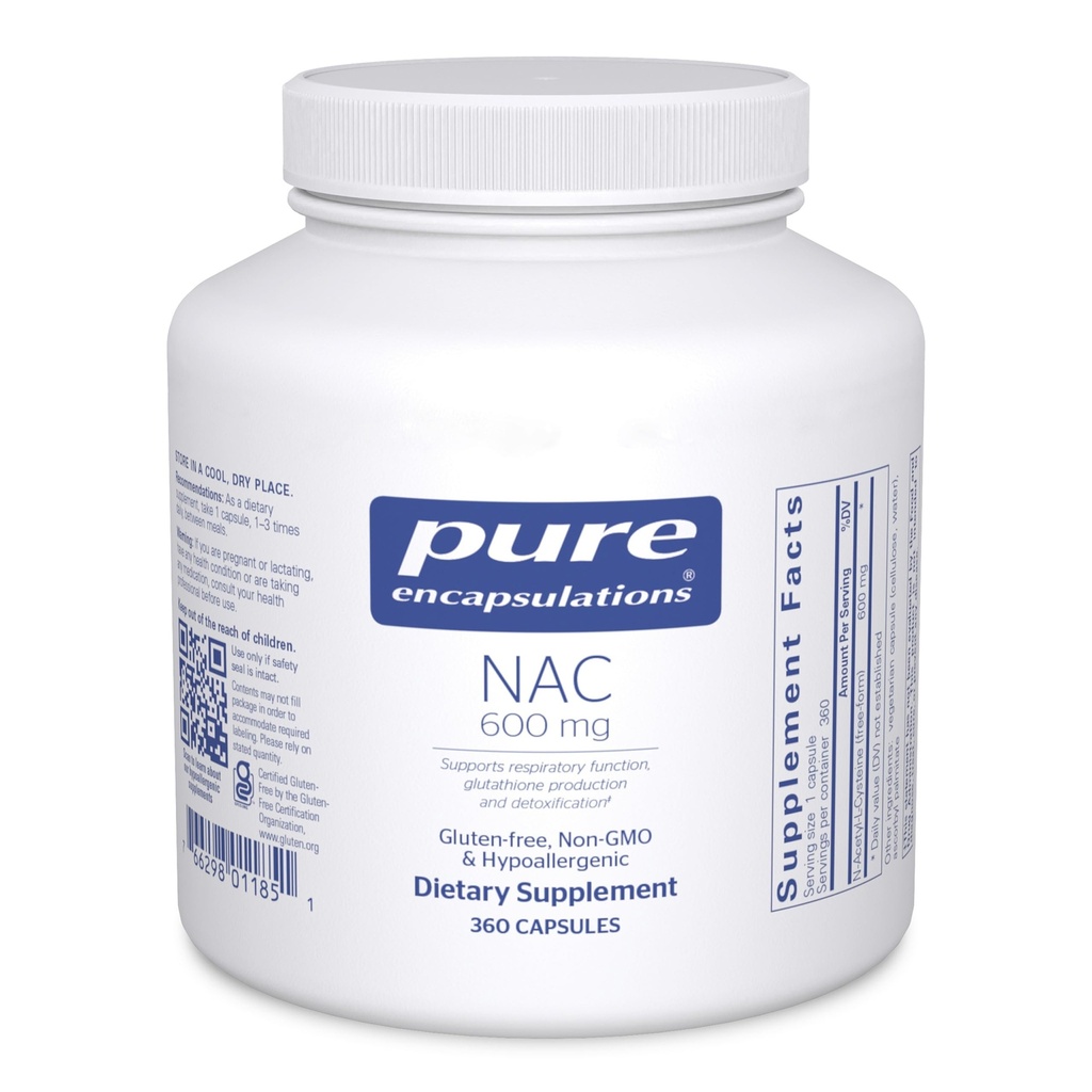 Pure Encapsulations NAC 600 mg - N- Acetyl Cysteine NAC συμπλήρωμα για την υγεία του πνεύμονα & ανοσοποιητική υποστήριξη, ηπατική υποστήριξη & αντιοξειδωτικά * - με Freeform N- Acetyl-L-Cysteine - 360 κάψουλες