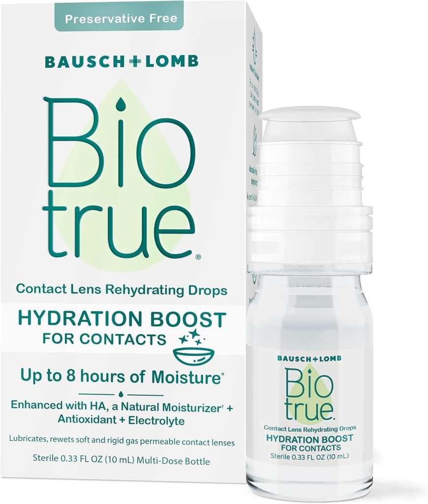 Biotrue Ενυδάτωση για Επαφές, Αναυδατώνοντας Σταγόνες Οφθαλμών για Ξηρά Μάτια, Συντηρητικά Δωρεάν, Αναψυκτικά, Λιπαντικά & Ενυδατώνει Φακοί, Επαναυδάτωση Οφθαλμικές Σταγόνες, 0.33 FL Oz (πακέτο του 1)