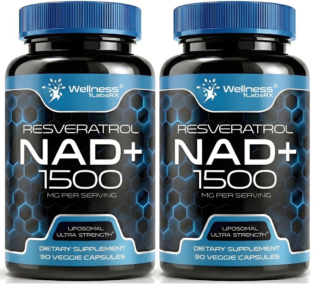 WELNESS LABSRX NAD συμπλήρωμα, 1500mg - Λιποσωμική NAD+ Συμπλήρωμα με ρεσβερατρόλη, NAD Plus Boosting - Υποστήριξη Κυτταρική Υγεία, Σταματίνα & Υγιεινή γήρανση - Κάψουλες Ultra Strength, ΗΠΑ Made - 2 Pack