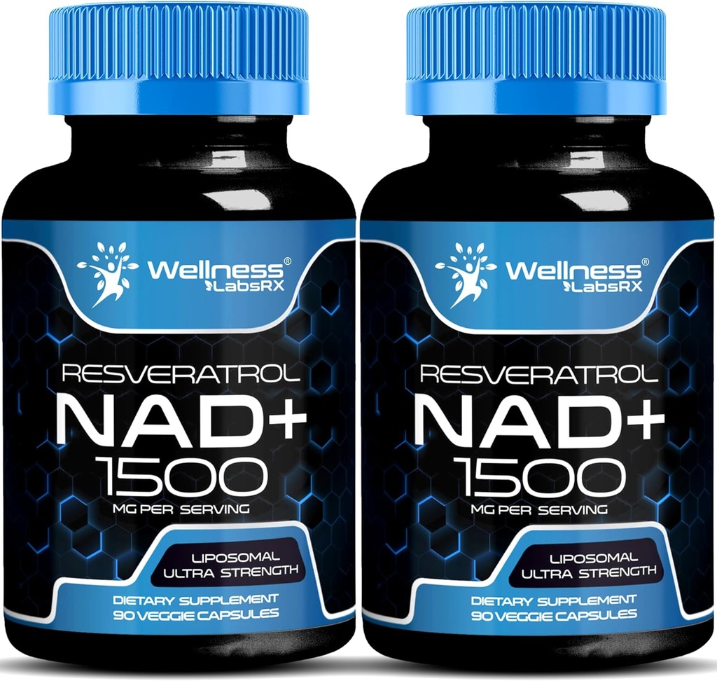 WELNESS LABSRX NAD συμπλήρωμα, 1500mg - Λιποσωμική NAD+ Συμπλήρωμα με ρεσβερατρόλη, NAD Plus Boosting - Υποστήριξη Κυτταρική Υγεία, Σταματίνα & Υγιεινή γήρανση - Κάψουλες Ultra Strength, ΗΠΑ Made - 2 Pack
