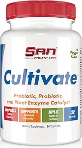 SAN's Culturate Prebiotic-Probiotic, Multi-Strain Probiotics & Synergistic Prebiotics with Digestive Enzymes - Designed for Digestive Health, supporting Gut Microbiome - για γυναίκες & άνδρες, 96 κάψουλες
