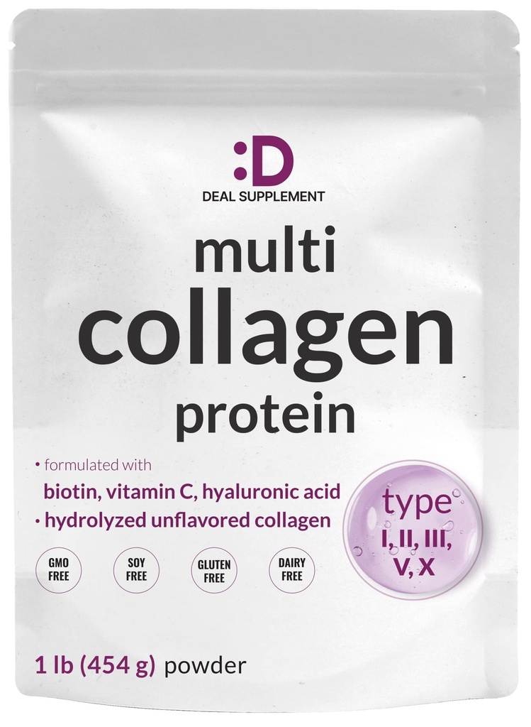 Multi Collagen Protein Peptides με Biotin 10000mcg, Vitamin C & Hyaluronic Acid - Άγευστο - Κέτο & Παλαιό Φιλικό, Μεγάλο για τα μαλλιά, το δέρμα, τα νύχια και τις αρθρώσεις