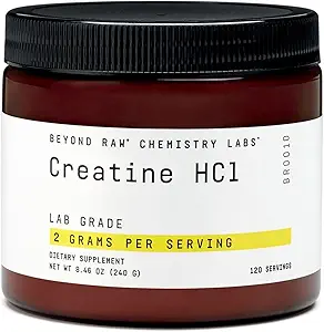 BEYOND RAW Science-backed Creatine HCl Powder, Lab Grade, για μυϊκή δύναμη και ανάπτυξη, παραγωγή ενέργειας, αθλητική απόδοση, Γνωστική υποστήριξη, Κυτταρική ενυδάτωση, 120 υπηρεσίες