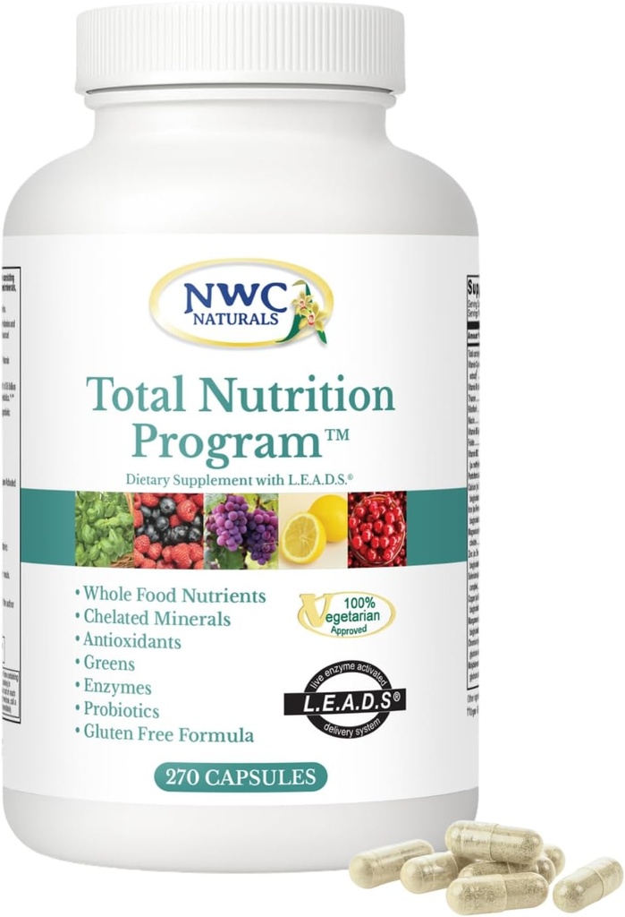 NWC Naturals Total-Nutrition Program Multivitamin with Enzymes Plus Prebiotics and Probiotics Supplement, Complete Care for Men and Women, Vegetarian Natural Whole Food Vitamins, 270 Κάψουλες