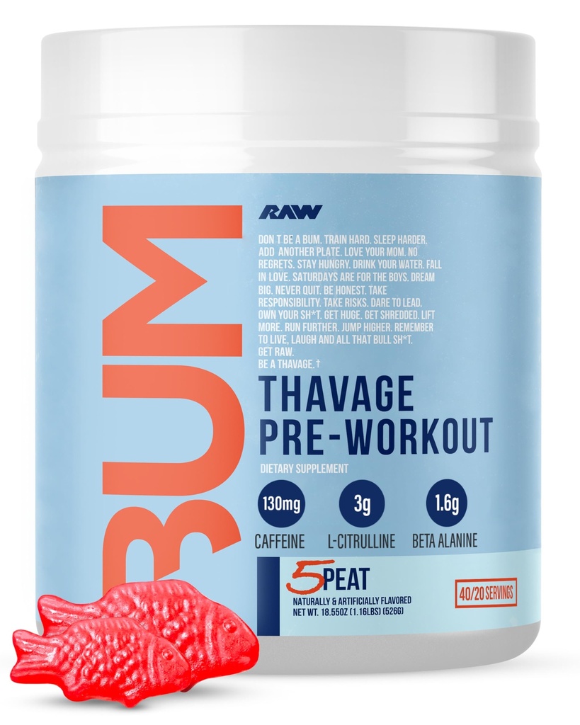 RAW Pre Workout Powder, Thavage (5 τύρφη, κόκκινη κοιλιά) - Chris Bumstead Sports συμπλήρωμα διατροφής για άνδρες & γυναίκες - Cbum Pre προπόνηση για την προπόνηση, ενυδάτωση, ψυχική εστίαση & ενέργεια - 40 υπηρεσίες