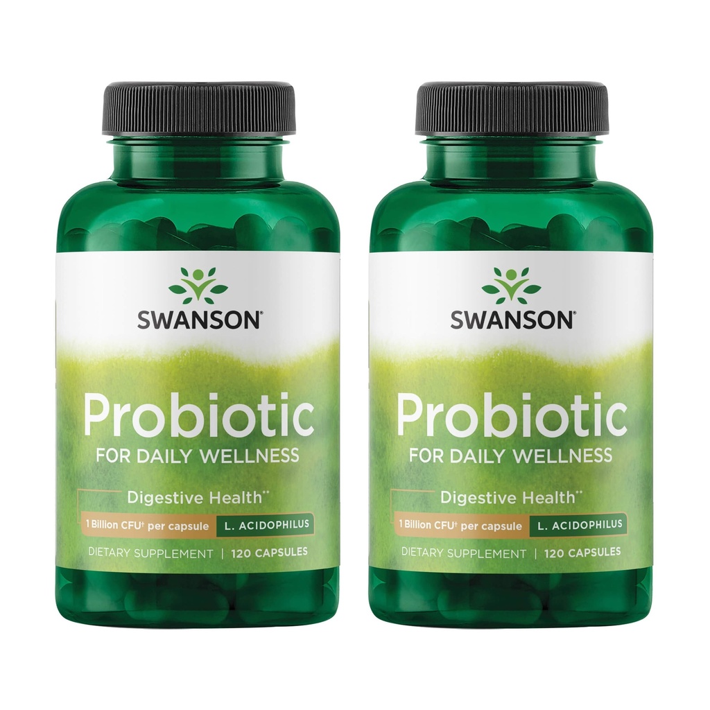 Swanson Probiotic - Digestive Health Supplement w/ 1 Δισεκατομμύριο CFU ανά καψάκιο - Φυσική Φόρμουλα Υποστήριξη Bowel Regularity & Daily Wellness - (120 Κάψουλες) (2 Συσκευασία)
