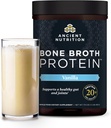 Αρχαία διατροφή Grass Fed, Cage Free, Bone Broth Protein Powder, 20g πρωτεΐνη, Hydrolyzed Collagen Peptides, Keto & Παλαιοφιλικές, υποστηρίζει Joint, Gut Health, Vanilla, 20 εξυπηρετούν