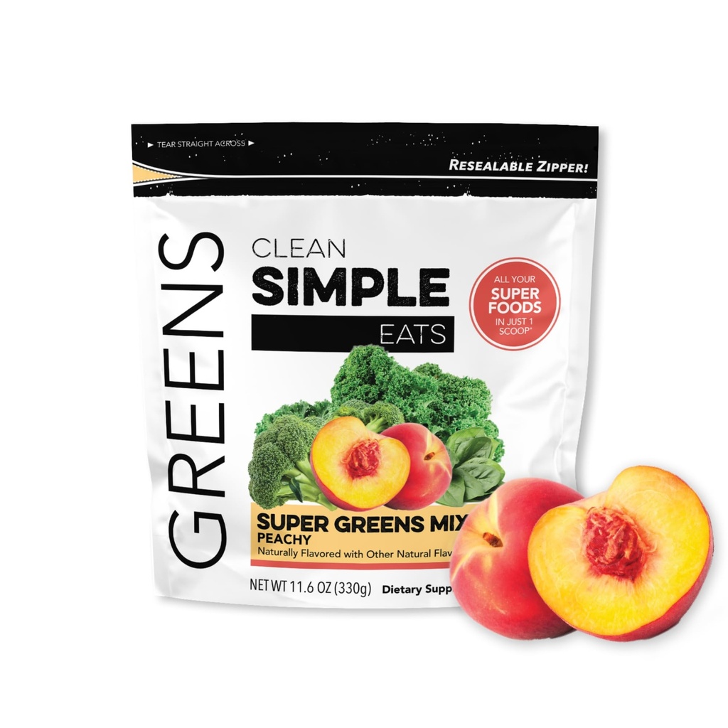 Καθαρίστε τα απλά τρόφιμα Super Greens σκόνη, φυσικά αρωματισμένα Πράσινο σκόνη με Chlorella, Spirulina, Superfoods & Prebiotic Fiber, Κανένα τεχνητά συστατικά, Γλουτένη Χωρίς, Ροδάκινο Πράσινο Γεύση, 30 Srvgs