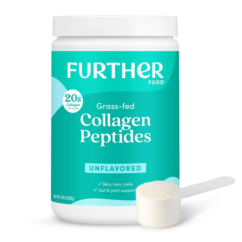 Further Food Unflavored Collagen Peptides Powder - 100% Grass-Fed, Hydrolyzed Type 1 & 3, 20g of Collagen per Serving, Supports Skin, Hair, Nails & Joints, 9.88 Oz