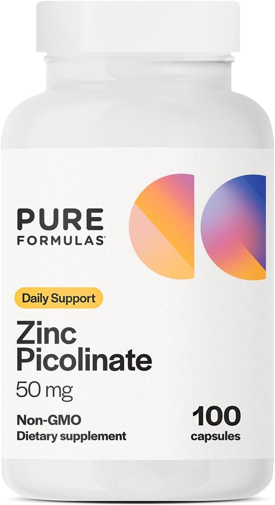PureFormulas Ψευδάργυρος Picolinate 50 mg - Ανοσία & Ορμονή Υποστήριξη - Βιοδιαθέσιμο 50 mg Συμπλήρωμα ψευδαργύρου 100 Κάψουλες