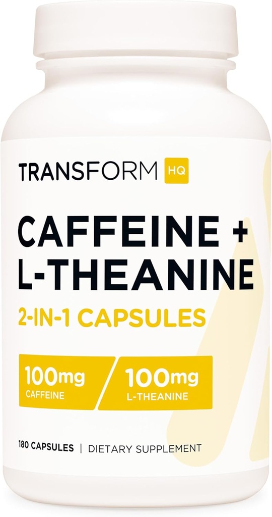 TransformHQ καφεΐνη & L-Θεανίνη (100mg το καθένα) 180 Caps - Χωρίς γλουτένη, μη ΓΤΟ