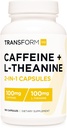 TransformHQ καφεΐνη & L-Θεανίνη (100mg το καθένα) 180 Caps - Χωρίς γλουτένη, μη ΓΤΟ