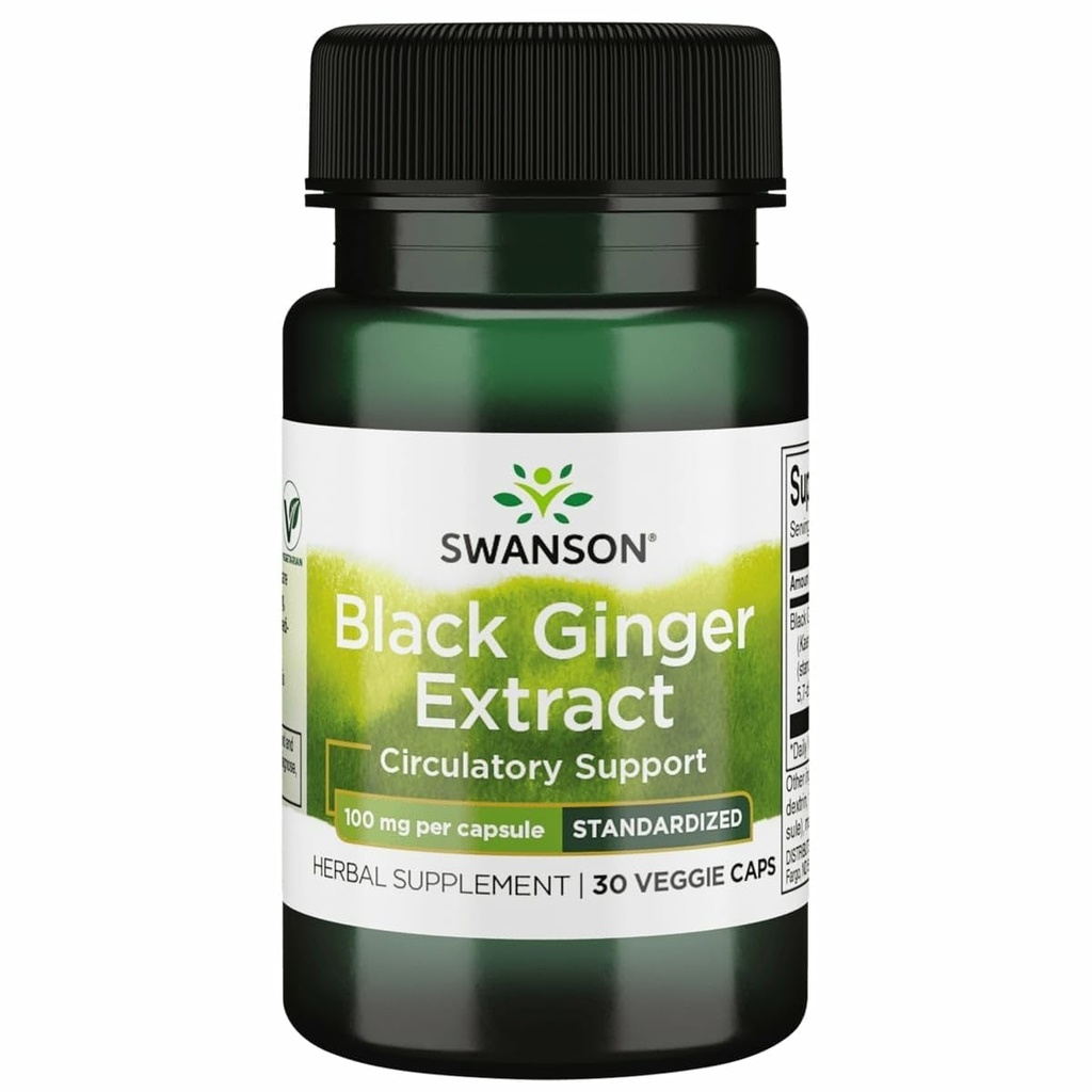 Swanson Black Ginger Extract - Προάγει την υγιή κυκλοφορία του αίματος και το σωματικό βάρος - Μπορεί να βοηθήσει την υγεία της καρδιάς, μυς ιστό, και την ευεξία - (30 κάψουλες λαχανικά, 100mg έκαστο) 1 συσκευασία