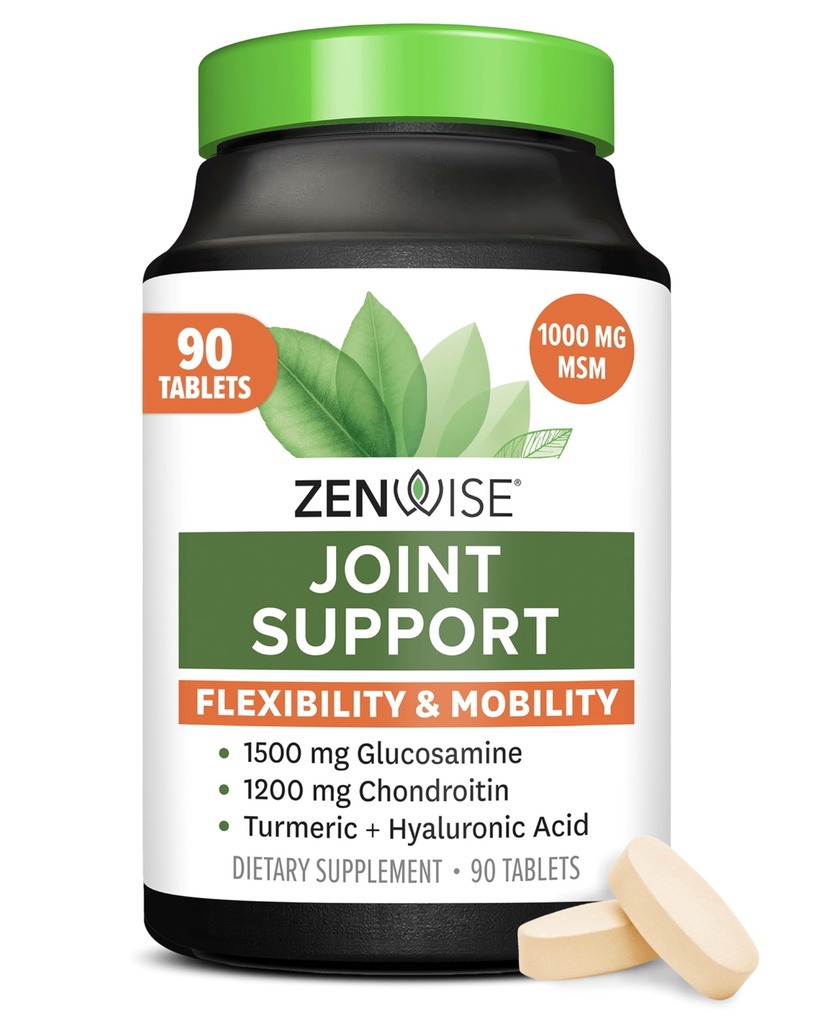 Zenwise Health Joint Support Supplement with Glucosamine Chondroitin MSM, Curcumin & Sulfate - Κοινή Υγεία για γυναίκες & άνδρες - Κινητικότητα & Ευελιξία Υποστήριξη για Γονάτια, Καρτέλα & Οστά - 90 Μέτρα