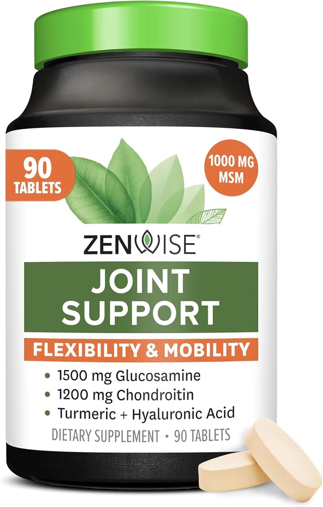 Zenwise Health Joint Support Supplement with Glucosamine Chondroitin MSM, Curcumin & Sulfate - Κοινή Υγεία για γυναίκες & άνδρες - Κινητικότητα & Ευελιξία Υποστήριξη για Γονάτια, Καρτέλα & Οστά - 90 Μέτρα