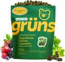 Gruns Adult Sugar-Free Super Greens Gummies - Superfood Gummy Bears με Spirulina, Chlorella, Fiber & Prebiotics για Digestive Υγεία, συμπλήρωμα προσαρμογόνου με 20 Βιταμίνες & Ορυκτά, 2 εβδομάδα προσφοράς