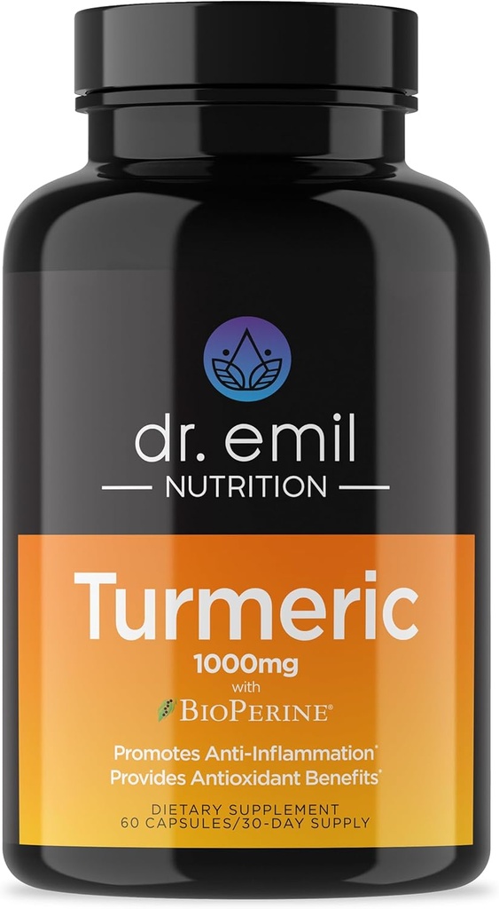 DR. EMIL NUTRITION Κουρκουμίνη κουρκουμίνη με συμπλήρωμα μαύρου πιπεριού - κάψουλες κουρκουμά με BioPerine για εύκολη απορρόφηση - 1000mg συμπλήρωμα κουρκουμά, 60 κάψουλες