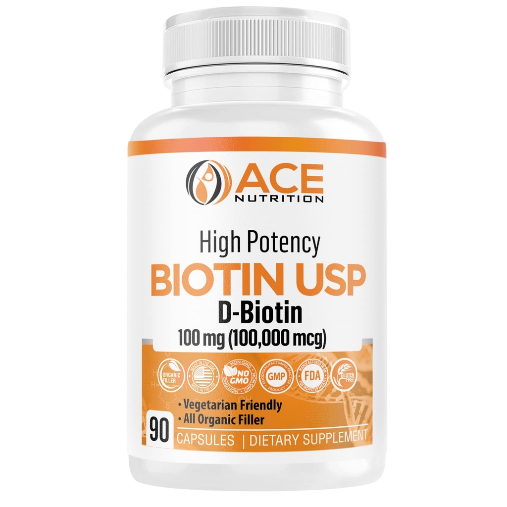 Υψηλής ισχύος βιοτίνη USP (D-Biotin 100.000mcg) - Superior Βιοτίνη, Βιολογικό Αλεύριο ρυζιού, Χορτοφαγικές κάψουλες για την υγεία των μαλλιών, του δέρματος, και της μυελίνης, Made in the USA (100mg/90 Κάψουλες)