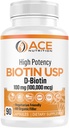 Υψηλής ισχύος βιοτίνη USP (D-Biotin 100.000mcg) - Superior Βιοτίνη, Βιολογικό Αλεύριο ρυζιού, Χορτοφαγικές κάψουλες για την υγεία των μαλλιών, του δέρματος, και της μυελίνης, Made in the USA (100mg/90 Κάψουλες)