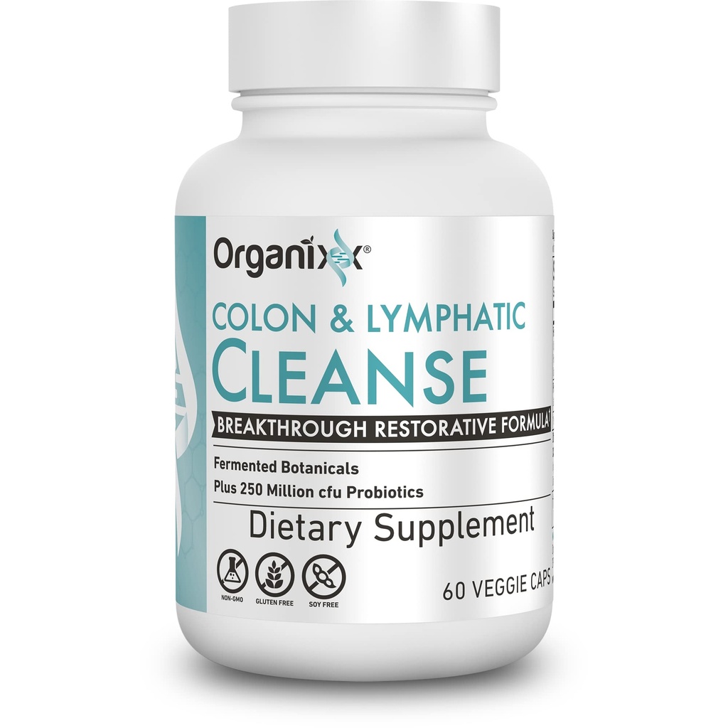Organixx Lymphatic & Colon Cleanse Supplement, 250 Million CFU Probiotics for Gut Health, Digestive & Lymphatic Support, Gluten Free, Non GMO, 60 κάψουλες χορτοφάγων