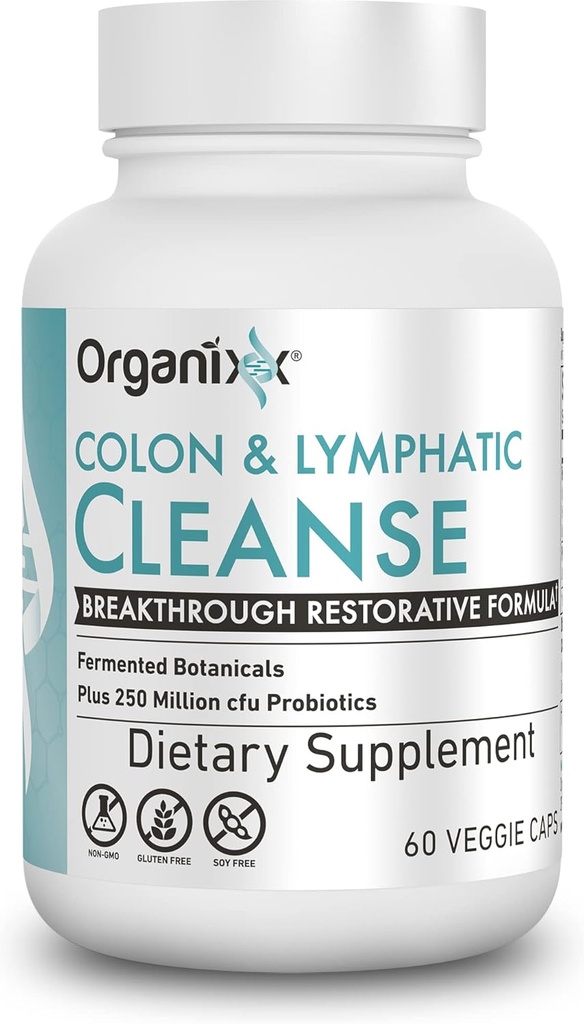 Organixx Lymphatic & Colon Cleanse Supplement, 250 Million CFU Probiotics for Gut Health, Digestive & Lymphatic Support, Gluten Free, Non GMO, 60 κάψουλες χορτοφάγων