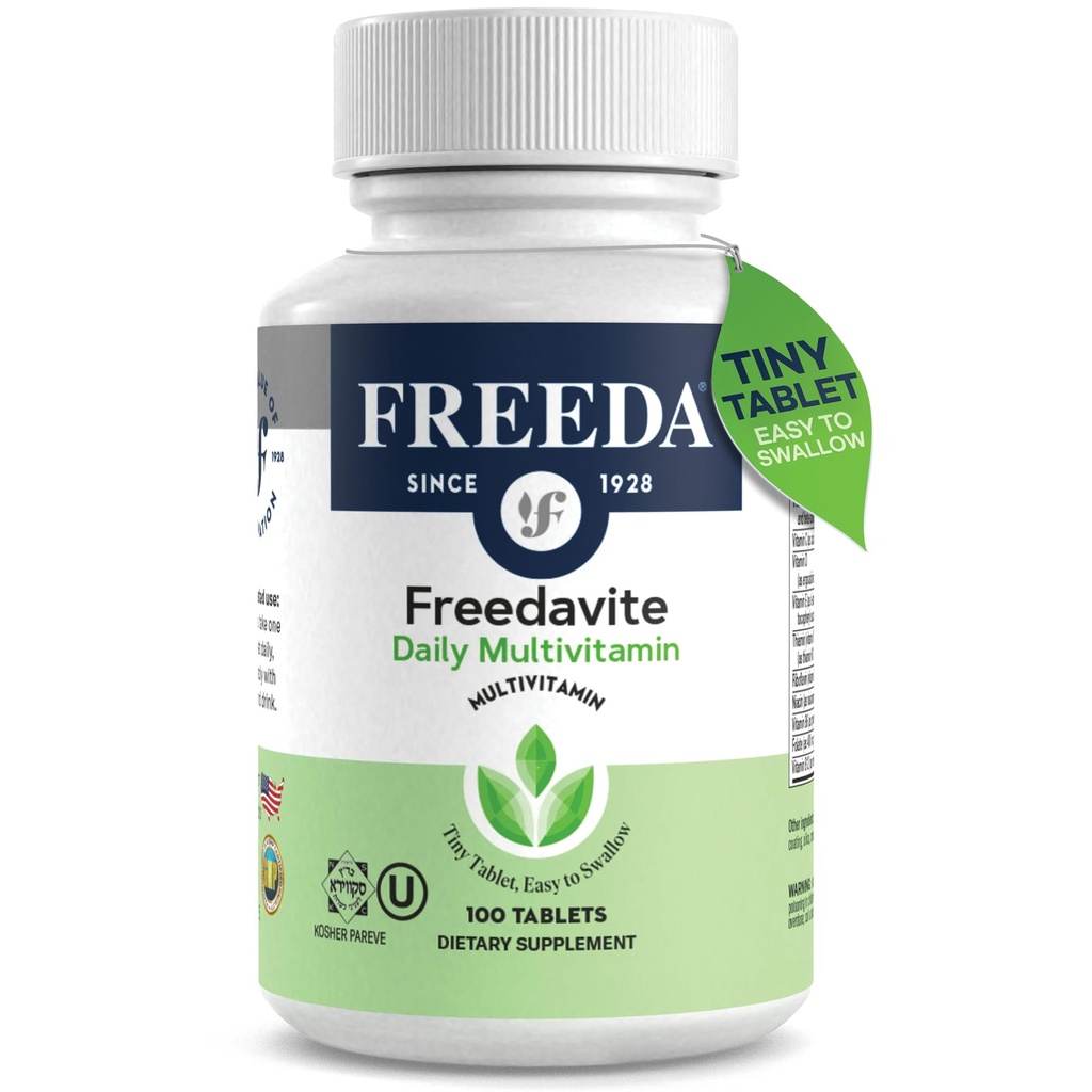 Freedavite Tiny Tablet - Μέτρια πολυβιταμίνη για άνδρες και γυναίκες - Βιταμίνη Α, C, D, E, B1, B2, B6, B12, Βιοτίνη, Ασβέστιο, Ψευδάργυρος, Σίδηρος, Μαγνήσιο, Μαγγάνιο, Χαλκός, Σελήνιο, Ιώδιο - 100 Count