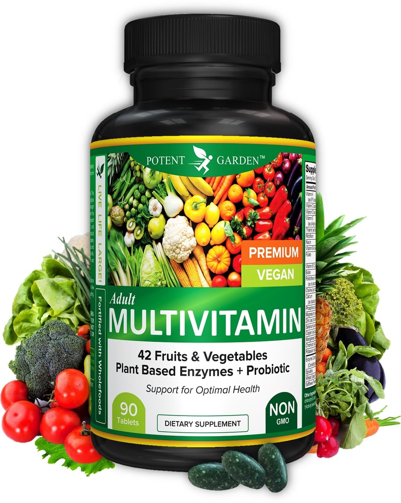 Poent Garden Adult Multivitamin for Women & Men, 42 Φρούτα & Λαχανικά Plus Προβιοτικά, Υποστηρίζει Μεταβολισμός & ανοσοποιητικό σύστημα, Καθημερινή Πολυβιταμίνη για Άνδρες & Γυναίκες Μη ΓΤΟ, 90 Tabs, 30 Υπηρεσίες