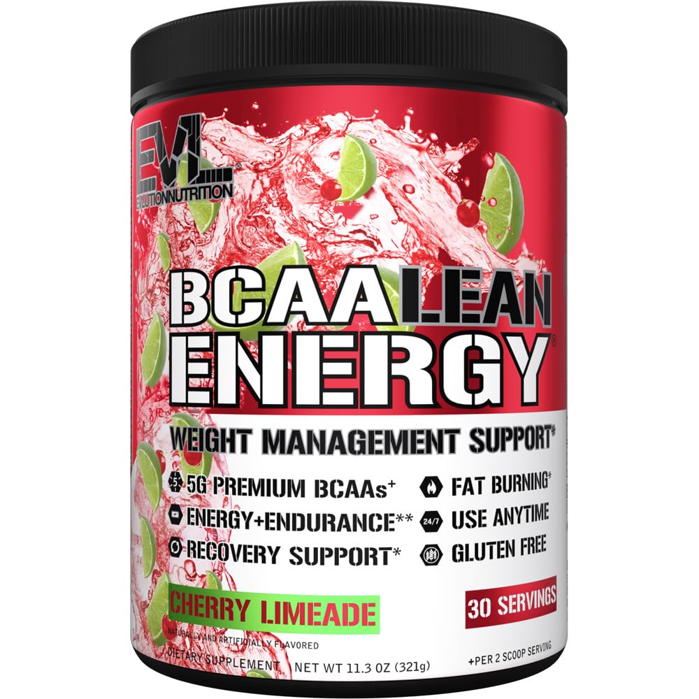 EVL BCAA Lean Energy Powder - Pre προπόνηση Πράσινη Fat Burner Τσάι Υποστήριξη με BCAAs Amino Οξέα και Καθαρές Ενεργοποιητές - Μετά την προπόνηση Recovery Drink for Lean Muscle Recovery - Cherry Limeade