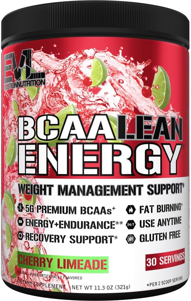 EVL BCAA Lean Energy Powder - Pre προπόνηση Πράσινη Fat Burner Τσάι Υποστήριξη με BCAAs Amino Acids και Clean Energizers - Post Workout Recovery Drink for Lean Muscle Recovery - Cherry Limeade