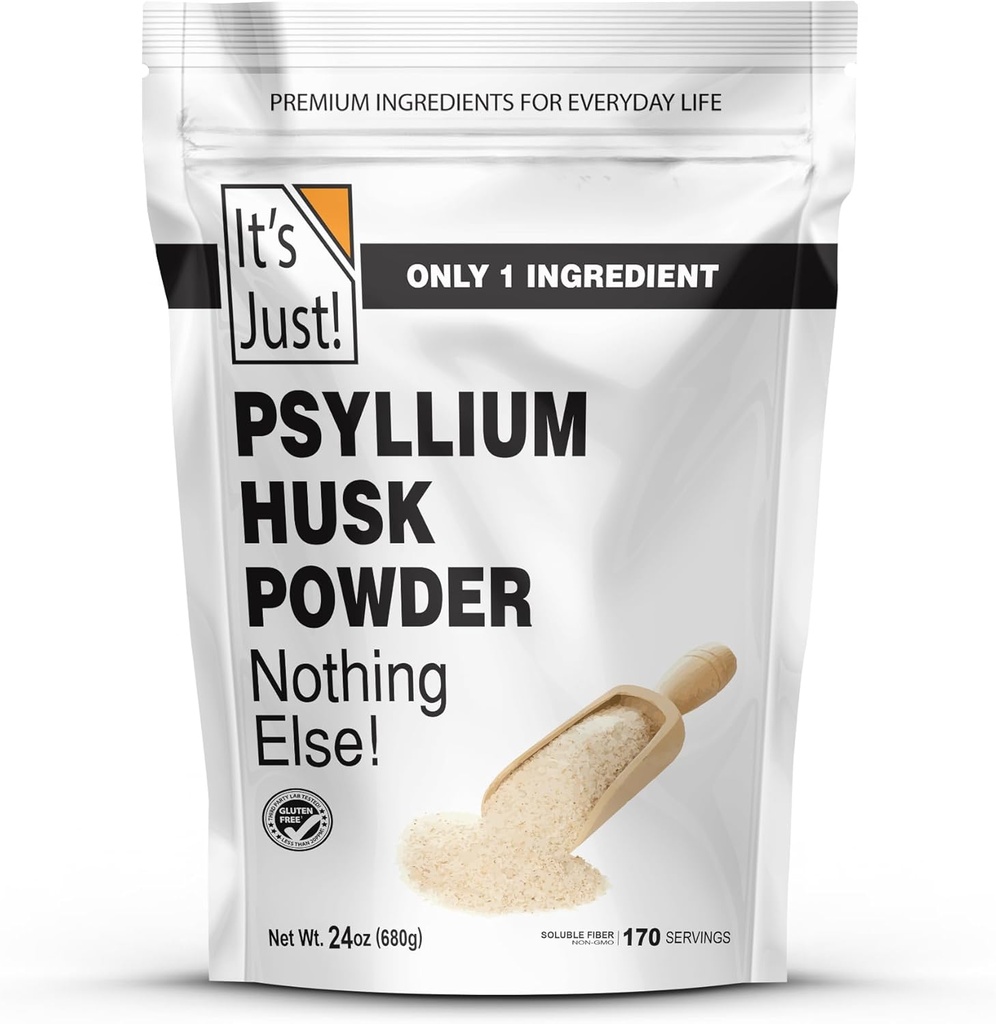 It's Just! - Psyllium Husk Powder, Easy Mixing Dietary Fiber, Cleanse Your Digestive System, Finely Ground Powder, Ideal for Keto Baking, Non-GMO (Unflavored, 24oz (Pack of 1))