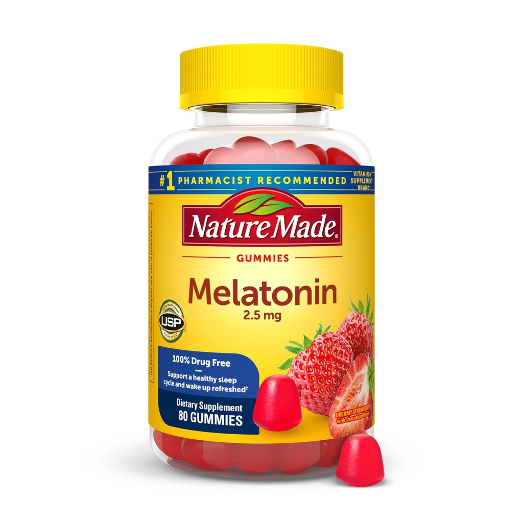 Nature Made Melatonin Gummies 2, 5 mg, 100% δωρεάν ναρκωτικό βοήθεια ύπνου για ενήλικες, συμπλήρωμα μελατονίνης 80 Count, 80 ημέρες προσφοράς