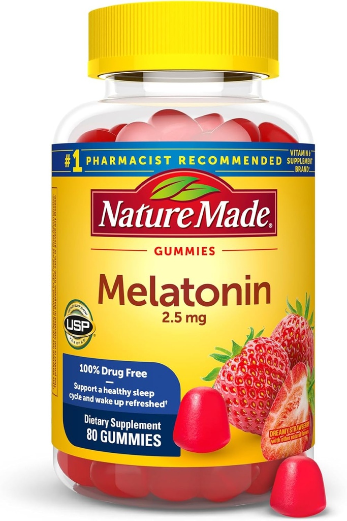 Nature Made Melatonin Gummies 2.5 mg, 100% Drug Free Sleep Aid for Adults, Melatonin Supplement 80 Count, 80 Day Supply