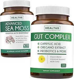 Bundle of Gut Complex & Irish Sea Moss - Inner Thrive Combo - Gut Complex with Caprylic Acid & Irish Sea Moss Caps - Raw Vegan Supplement with BioPerine (Non-GMO & Organic) - 60 Capsules
