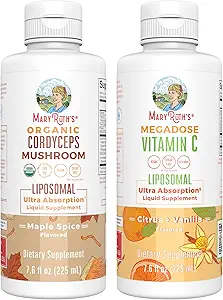 MaryRuth Organics Cordyceps Liposomal (Maple Spice) & Vitamin C (Citrus & Vanilla) | Clean Label Project Verified® | Vitamins for Immunity, Skin, & Overall Health | Vegan, Non-GMO, Gluten-Free