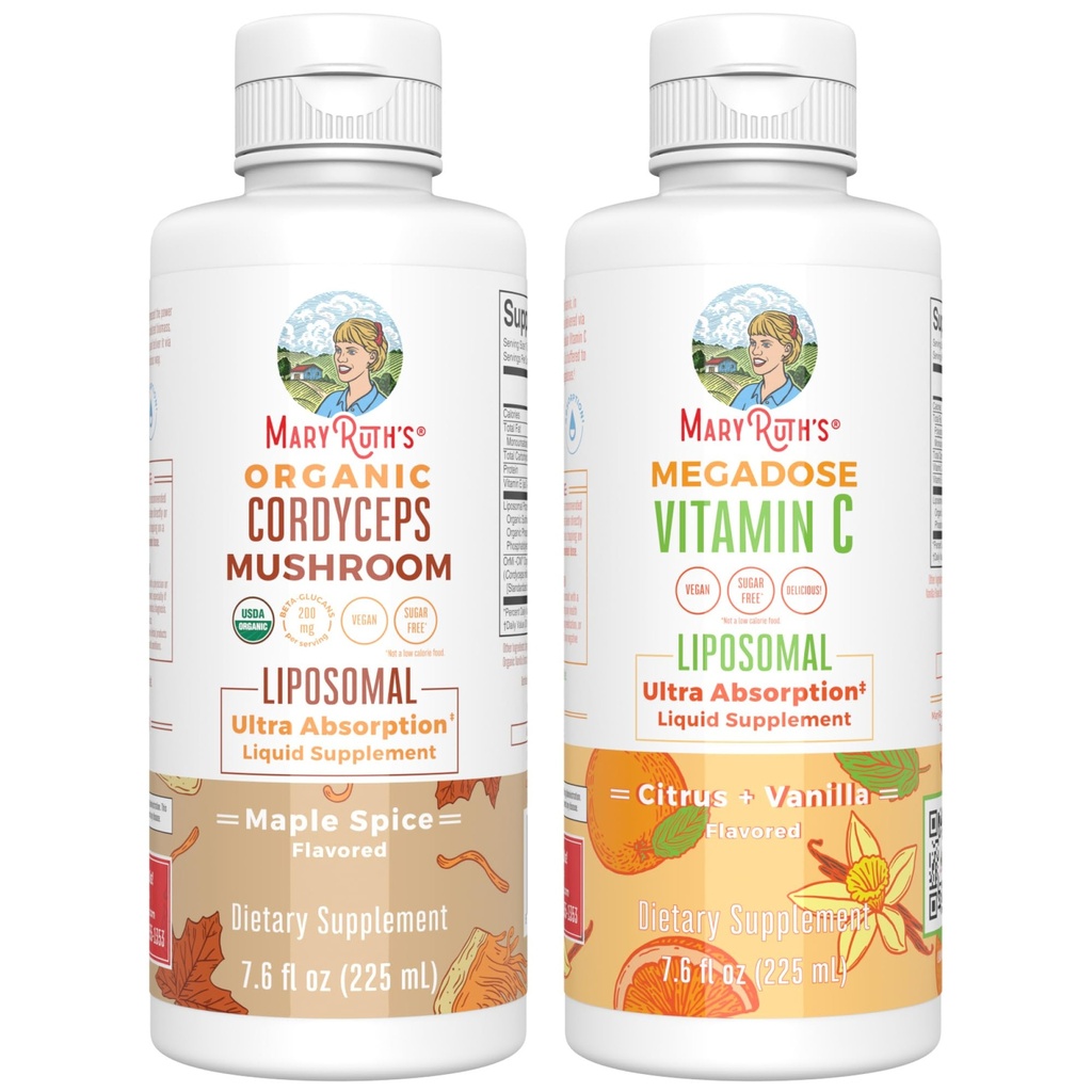 MaryRuth Organics Cordyceps Liposomal (Maple Spice) & Vitamin C (Citrus & Vanilla) 