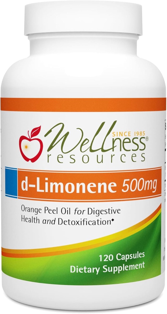 Πηγές ευεξίας Κάψουλες υψηλής ισχύος d-Limonene 500mg, 120 Κάψουλες - εκχύλισμα πορτοκαλιού Peel για Digestive Υγεία, Heartburn, Reflux οξέος, Αποτοξίνωση