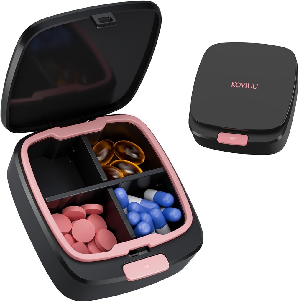 Daily Pill Box 4 φορές την ημέρα, μικρή περίπτωση χάπι, Travel Pill Organizer, 4 διαμερίσματα συμπαγές φορητό δοχείο για βιταμίνη, ιατρική, συμπλήρωμα, ιχθυέλαιο, ροζ