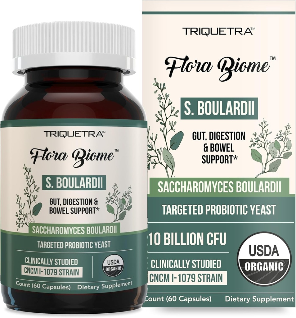 Βιολογικό Saccharomyces Boulardii - 10 δισεκατομμύρια CFU - Κλινικά Επικυρωμένο CNCM I-1079 Προβιοτικό Στρώμα - Gut, Digestion & Healthy Bowel Support - Πρώτη Βιολογική Μορφή του S. Boulardii Probiotic - 60 Count