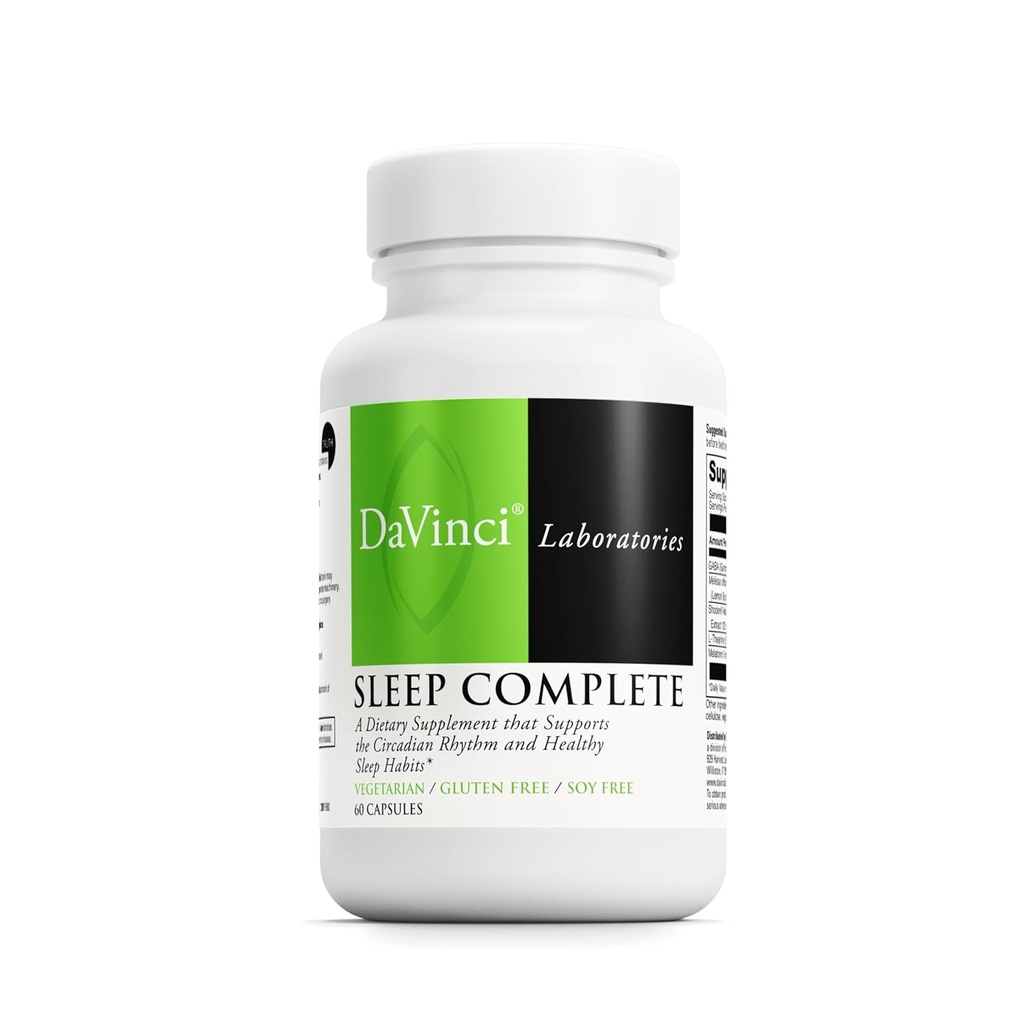 DAVINCI Labs Sleep Complete - Διαιτητικό συμπλήρωμα για την υποστήριξη υγιεινών συνηθειών ύπνου, χαλάρωσης και ύπνου* - με μελατονίνη, λεμόνι, Ashwagandha και L-Θεανίνη - Χωρίς γλουτένη - 60 κάψουλες χορτοφάγων