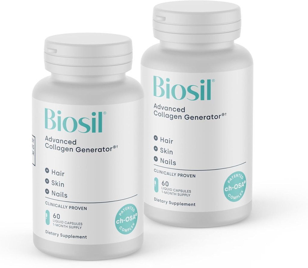 Biosil Collagen Booster Supplement - 60 Liquid Capsals, Pack of 2 - Πατενταρισμένο ch-OSA Activator for Skin, Hair, Nails & Joints - Υποστηρίζει τη φυσική παραγωγή - 60-Day Supply