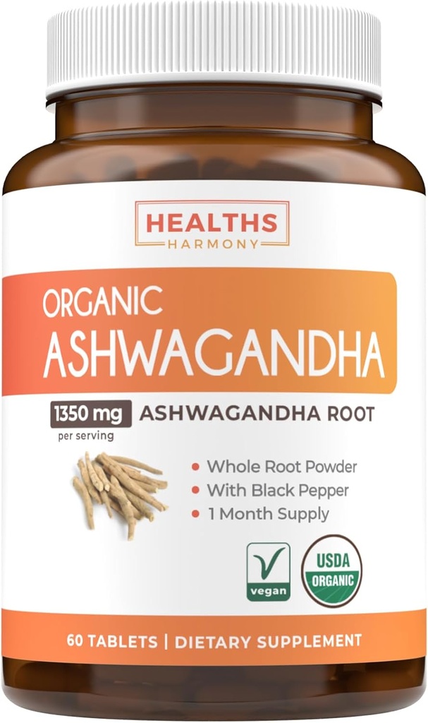 USDA Organic Ashwagandha Supplement - Χάπια υψηλής ισχύος Ashwagandha Made With Organic Black Pepper for Enhanced Absorpition - Vegan Non-GMO Made in the USA & Lab Επαληθευμένο (1 Μήνες Προσφορά)