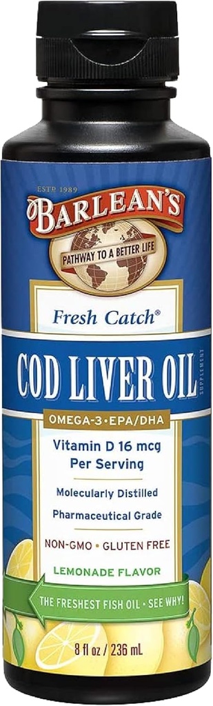 Συμπλήρωμα Liquid Oil του Barlean, Ωμέγα 3 ιχθυέλαιο με 900mg EPA και DHA Plus βιταμίνη D, Συμπληρώματα για την υποστήριξη της κοινής, του εγκεφάλου και της καρδιάς υγεία, Λεμονάδα Γεύση, 8 oz