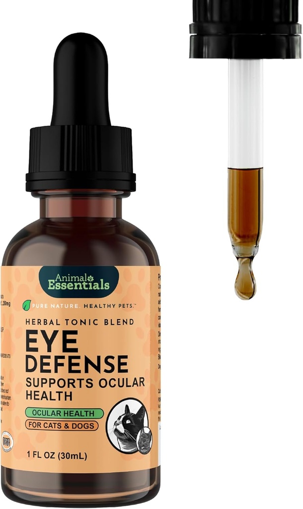 Animal Essentials Eye Defense Support for Dogs & Cats, 1 fl oz - Made in USA Organic Bilberry Calendula Herbal Blend, Alcohol Free