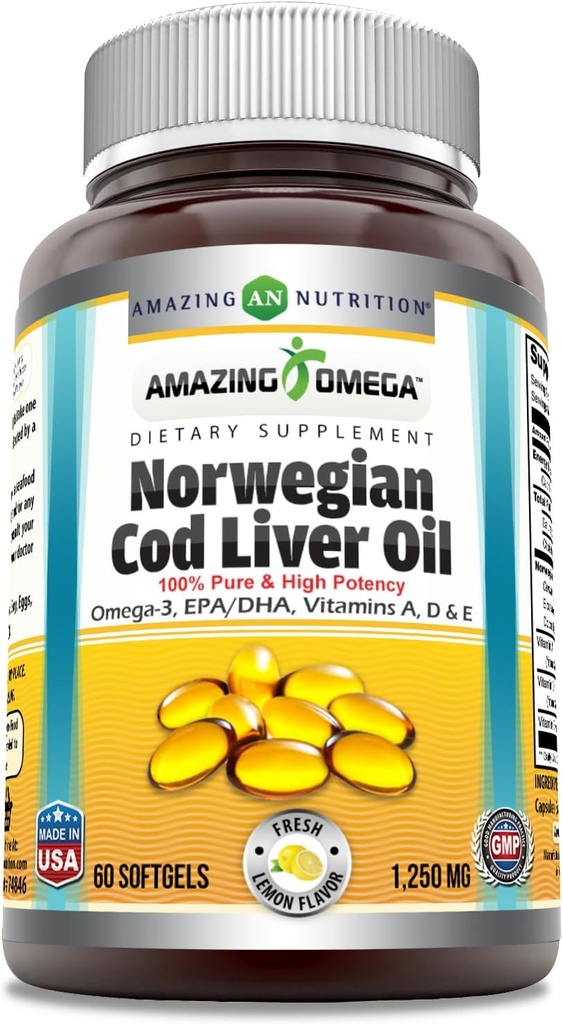 Amazing Omega Norwegian Cod Liver Oil 1250 Mg Softgels Supplement 