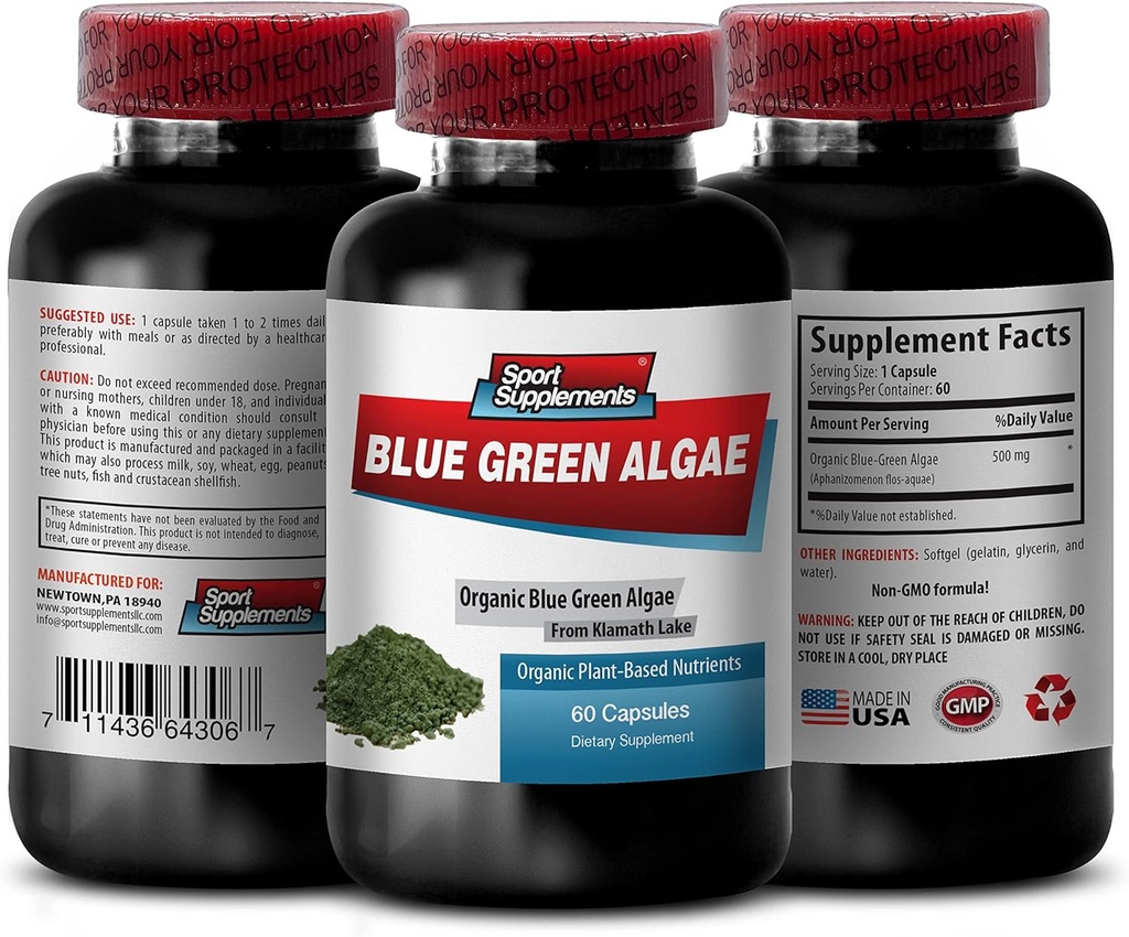 Καθαρό συμπλήρωμα βοτάνων - Klamath Blue Green Algae 500mg - Αύξηση των επιπέδων ενέργειας, βελτίωση της πέψης και ενίσχυση του ανοσοποιητικού συστήματος, spirulina, chlorella, Klamath Blue Green Algae σκόνη - 1B 60 κάψουλες