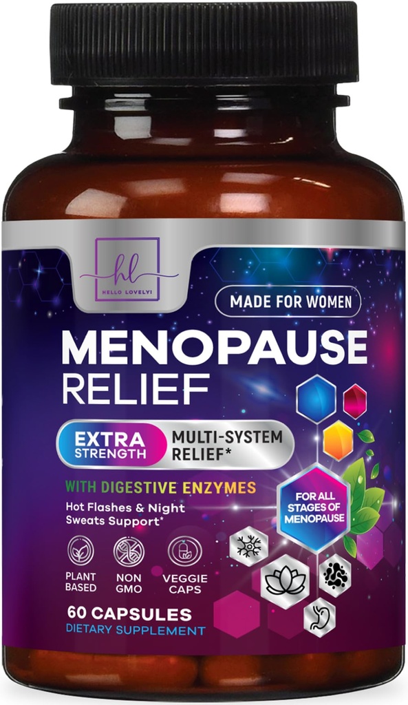 Menopause Supplements for Women - Hot Flash Night Sweats & Menopause Relief Pills - Probiotic Blend 8 Billion CFU Per Serving with Dong Quai & Black Cohosh - Vaginal, Digestive Support - 60 Capsules