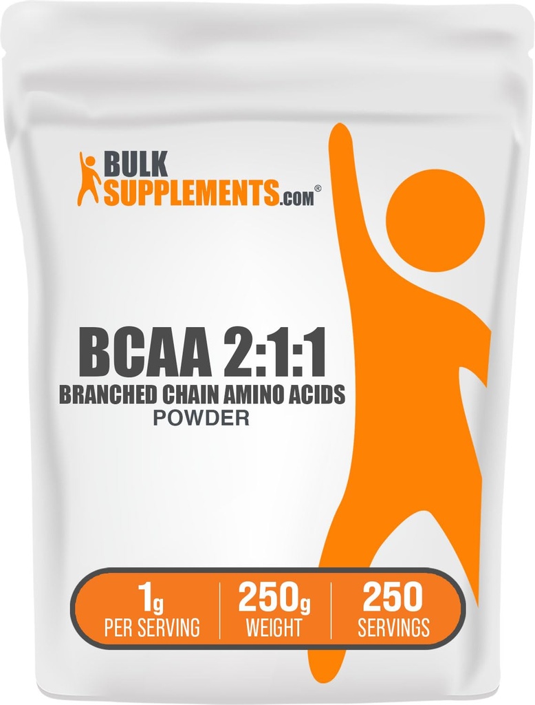 BulkSupplements.com BCAA 2:1:1 Powder - Branched Chain Amino Acids, BCAAs Amino Acids Powder - Unflavored & Gluten Free, 1g per Serving, 250g (8.8 oz) (Pack of 1)