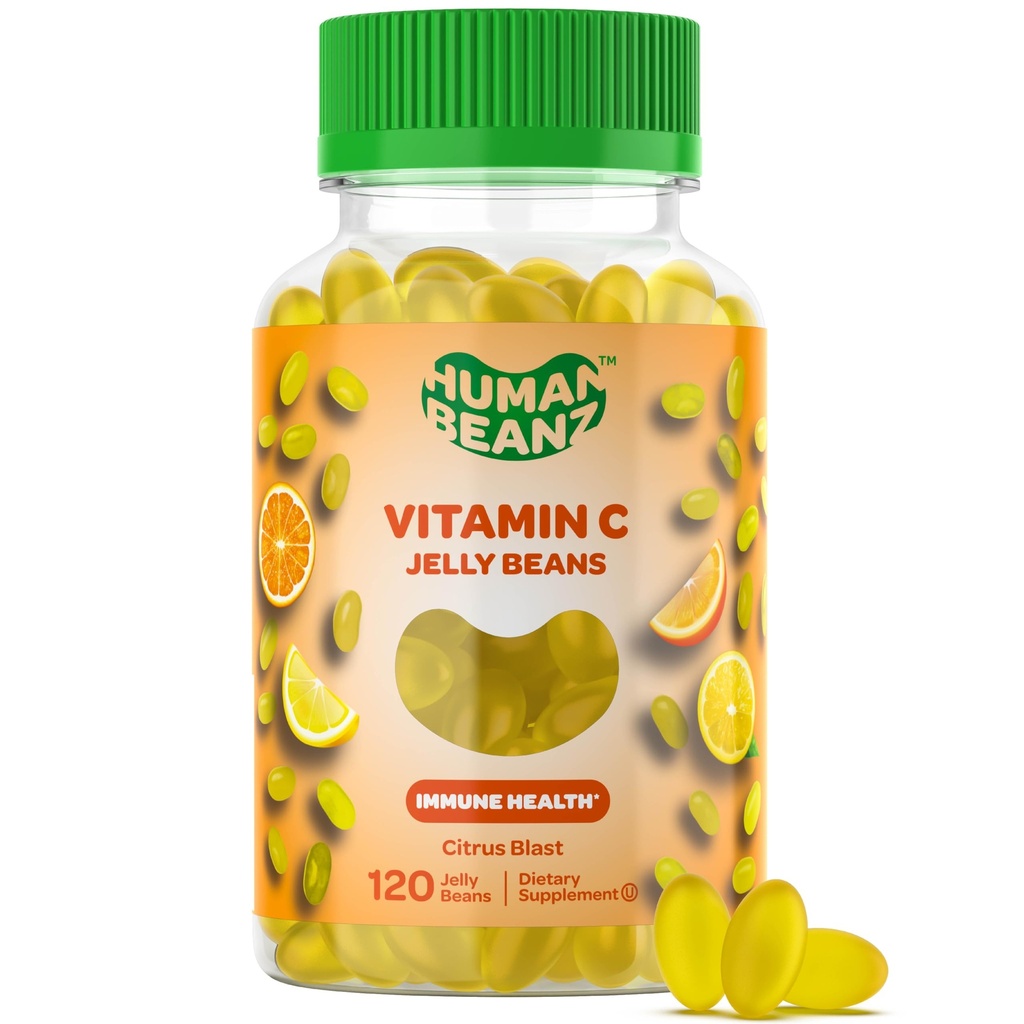 Βιταμίνη C Jelly Bean Gummies για ενήλικες, συμπλήρωμα διατροφής υποστήριξης ανοσοποιητικών, χορτοφαγικά, 120 Citrus Blast Jelly Beans, Kosher
