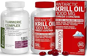 Bronson Turmeric Curcumin with BioPerine High Potency Premium Joint Support + Bronson Antarctic Krill Oil 1000 mg with Omega-3s EPA, DHA